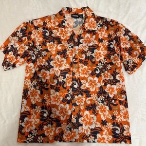 Vintage ODO Hawaiian Shirt Men XL Orange Floral Mesh Sheer 90s Y2K Beach Vacay